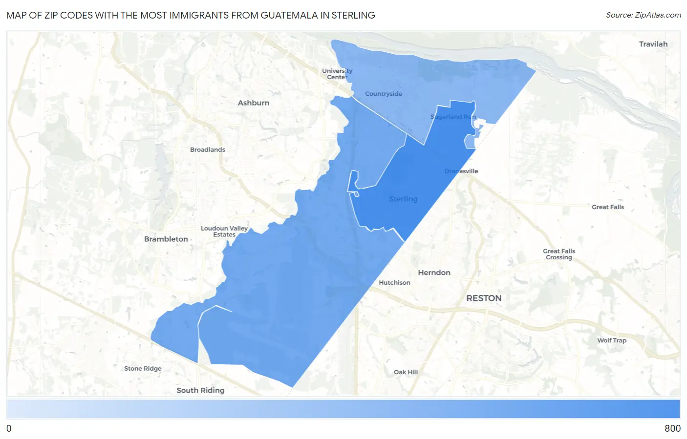 Zip Codes with the Most Immigrants from Guatemala in Sterling Map