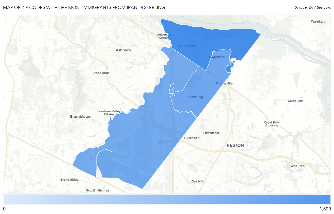 Zip Codes with the Most Immigrants from Iran in Sterling Map