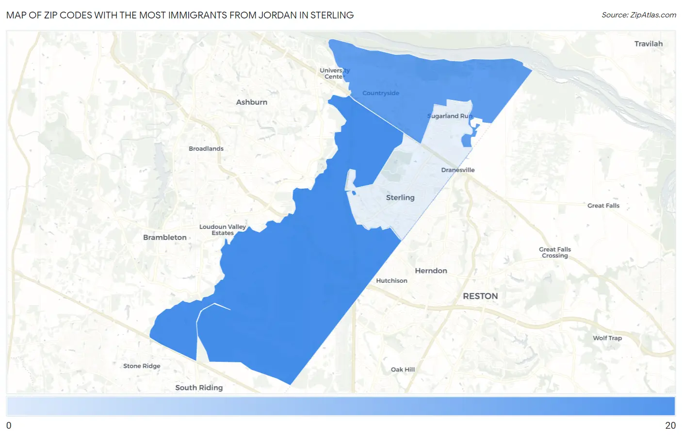Zip Codes with the Most Immigrants from Jordan in Sterling Map