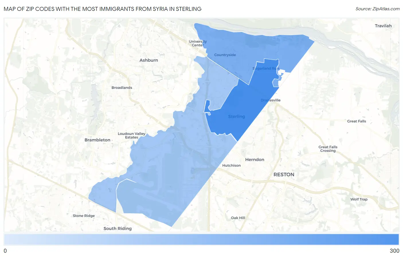 Zip Codes with the Most Immigrants from Syria in Sterling Map