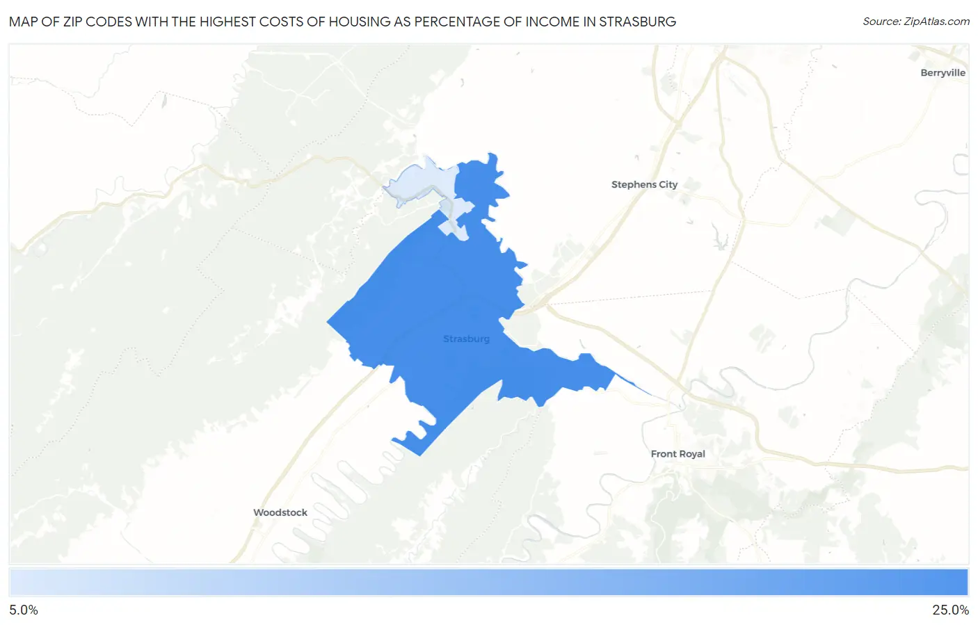Zip Codes with the Highest Costs of Housing as Percentage of Income in Strasburg Map