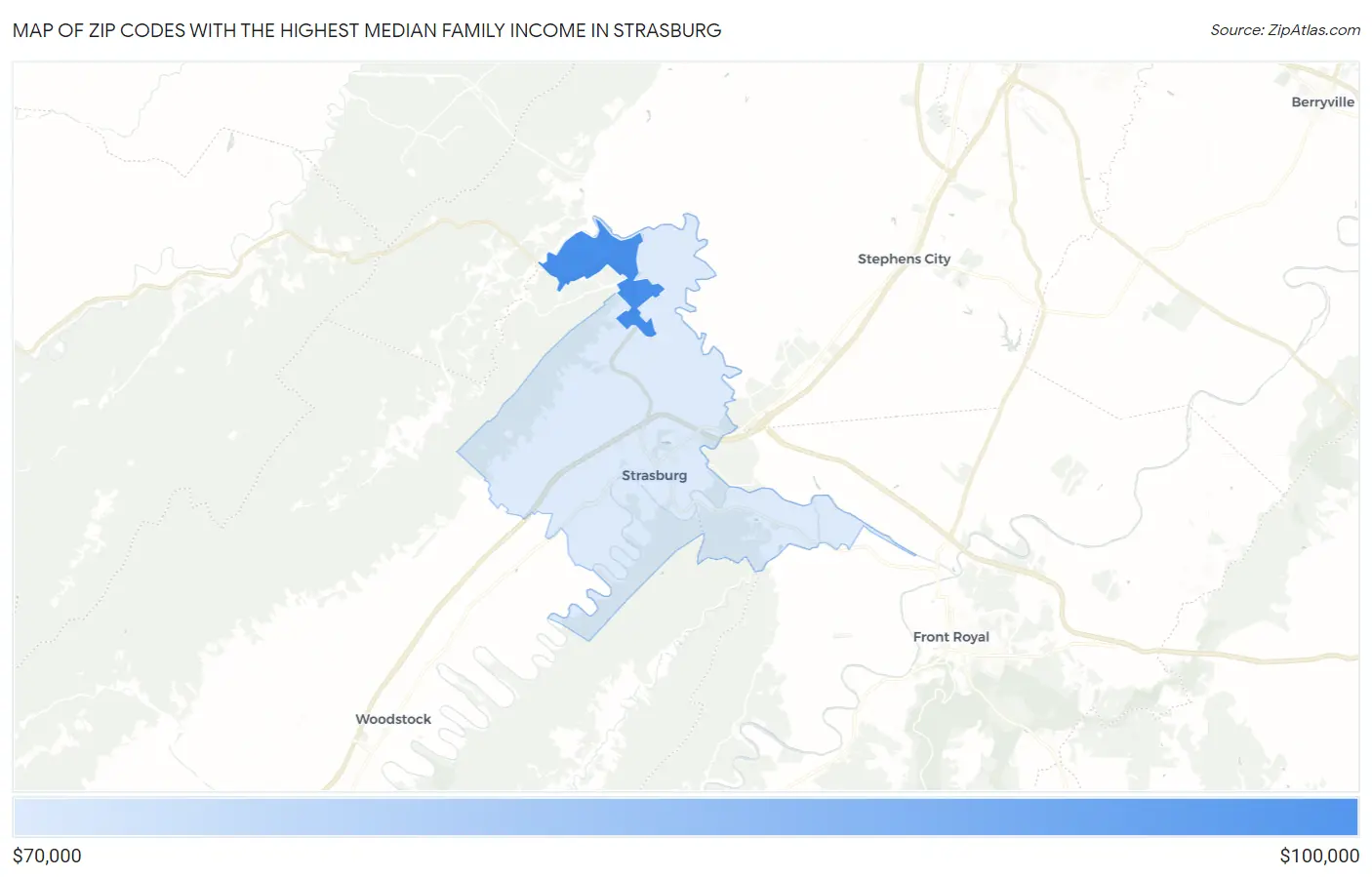 Zip Codes with the Highest Median Family Income in Strasburg Map