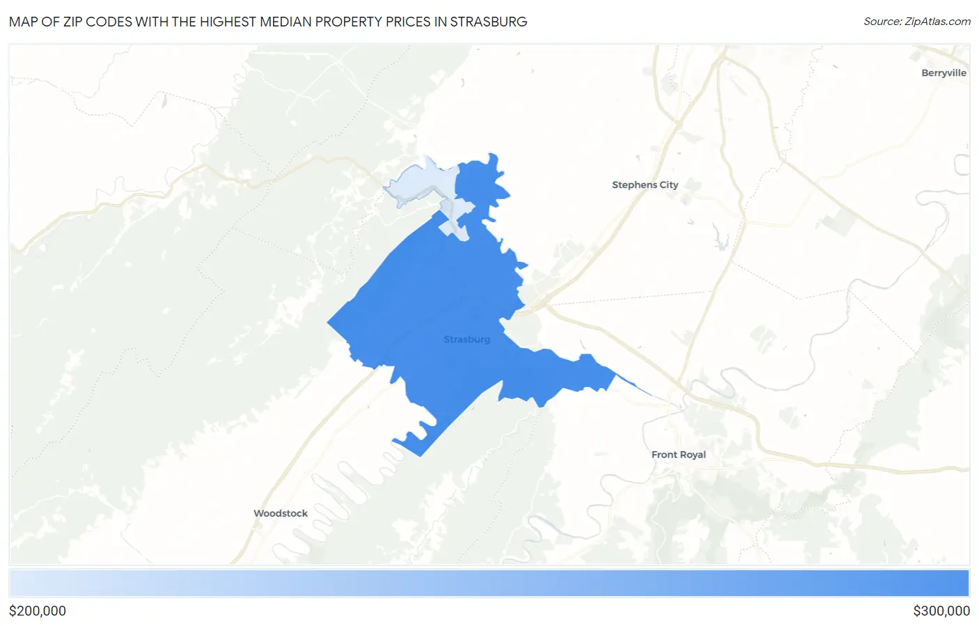 Zip Codes with the Highest Median Property Prices in Strasburg Map