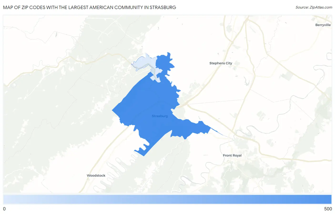 Zip Codes with the Largest American Community in Strasburg Map