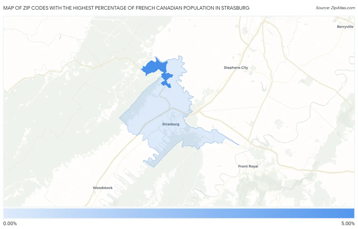 Zip Codes with the Highest Percentage of French Canadian Population in Strasburg Map