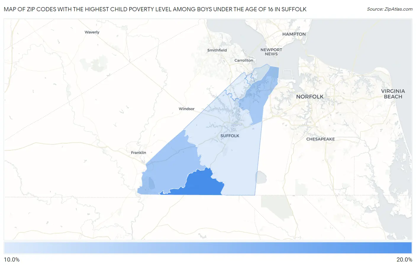 Zip Codes with the Highest Child Poverty Level Among Boys Under the Age of 16 in Suffolk Map