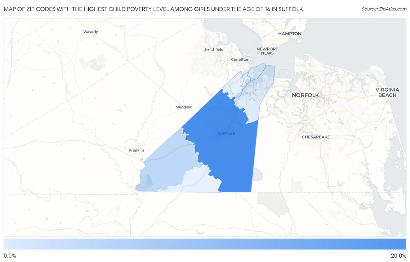 Zip Codes with the Highest Child Poverty Level Among Girls Under the Age of 16 in Suffolk Map