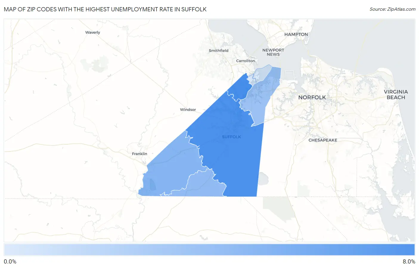 Zip Codes with the Highest Unemployment Rate in Suffolk Map