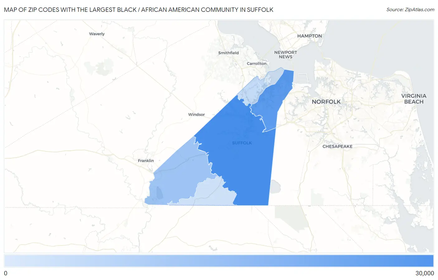 Zip Codes with the Largest Black / African American Community in Suffolk Map