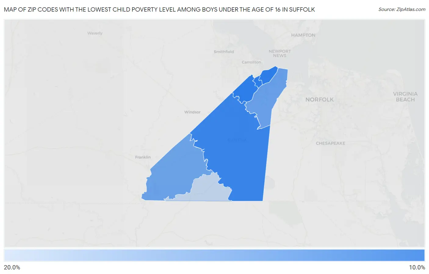 Zip Codes with the Lowest Child Poverty Level Among Boys Under the Age of 16 in Suffolk Map