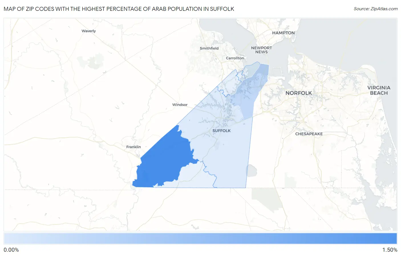 Zip Codes with the Highest Percentage of Arab Population in Suffolk Map