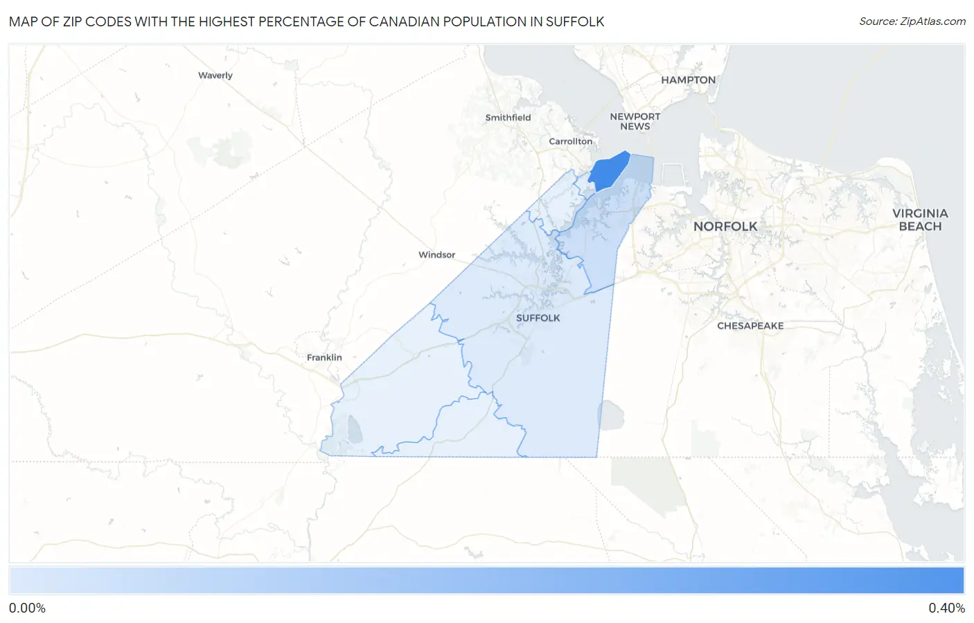 Zip Codes with the Highest Percentage of Canadian Population in Suffolk Map