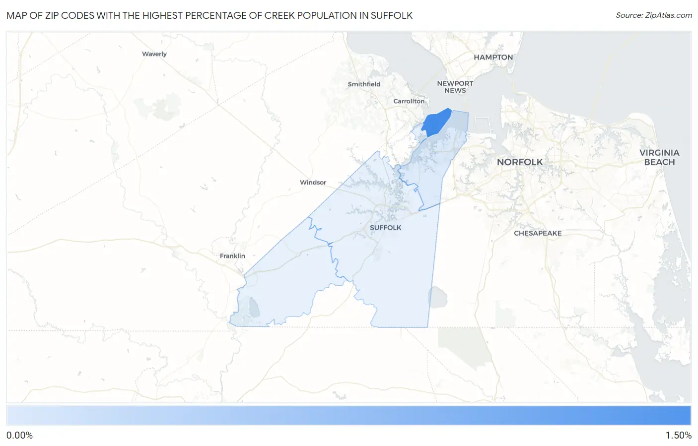 Zip Codes with the Highest Percentage of Creek Population in Suffolk Map