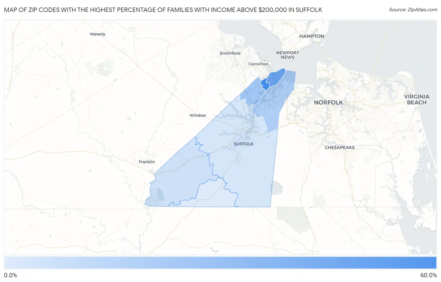 Zip Codes with the Highest Percentage of Families with Income Above $200,000 in Suffolk Map