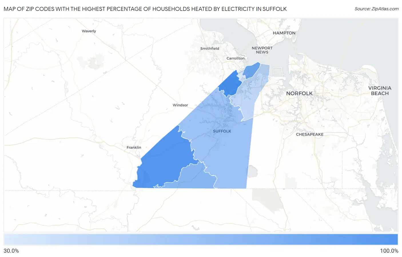 Zip Codes with the Highest Percentage of Households Heated by Electricity in Suffolk Map