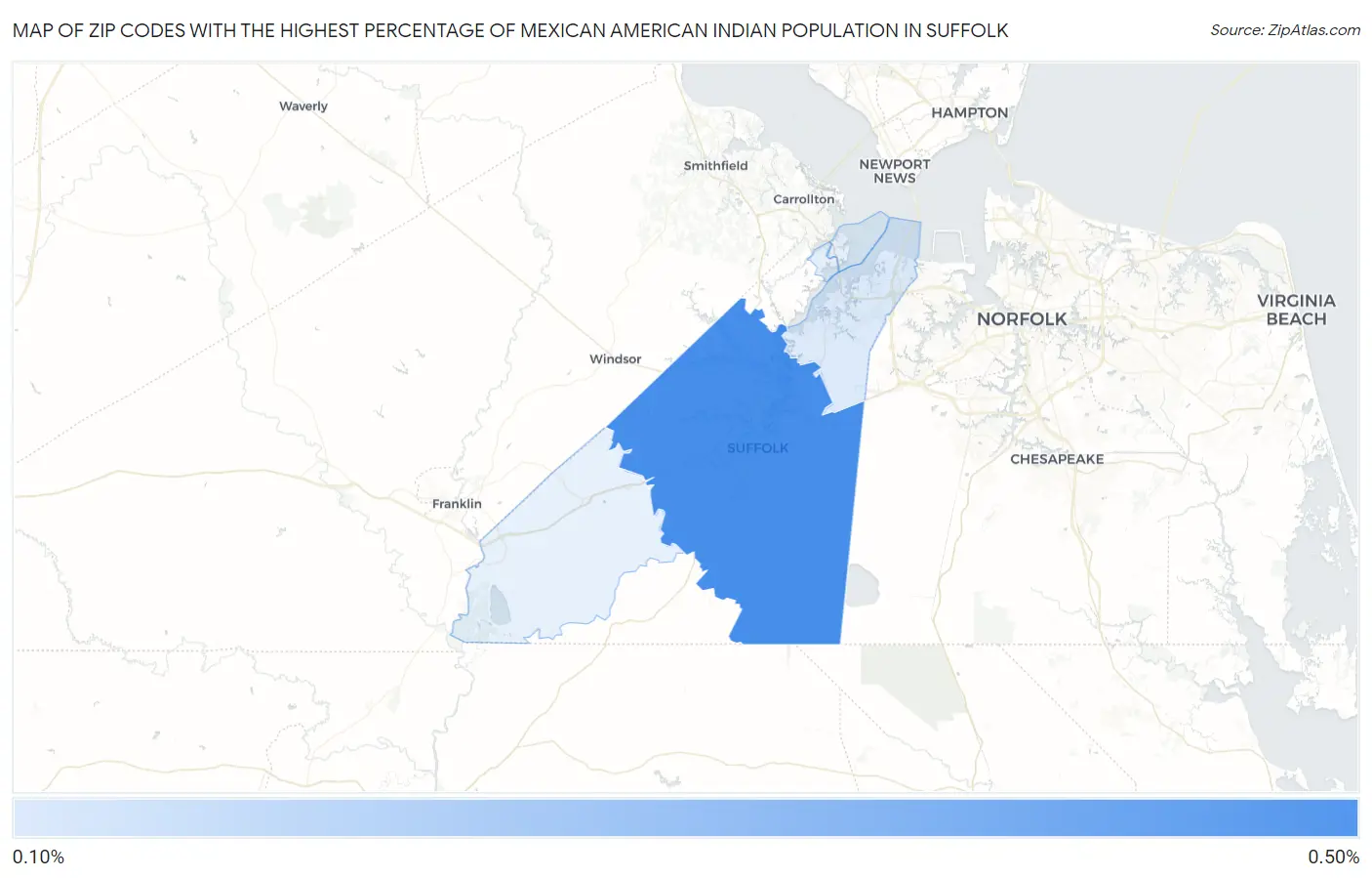 Zip Codes with the Highest Percentage of Mexican American Indian Population in Suffolk Map
