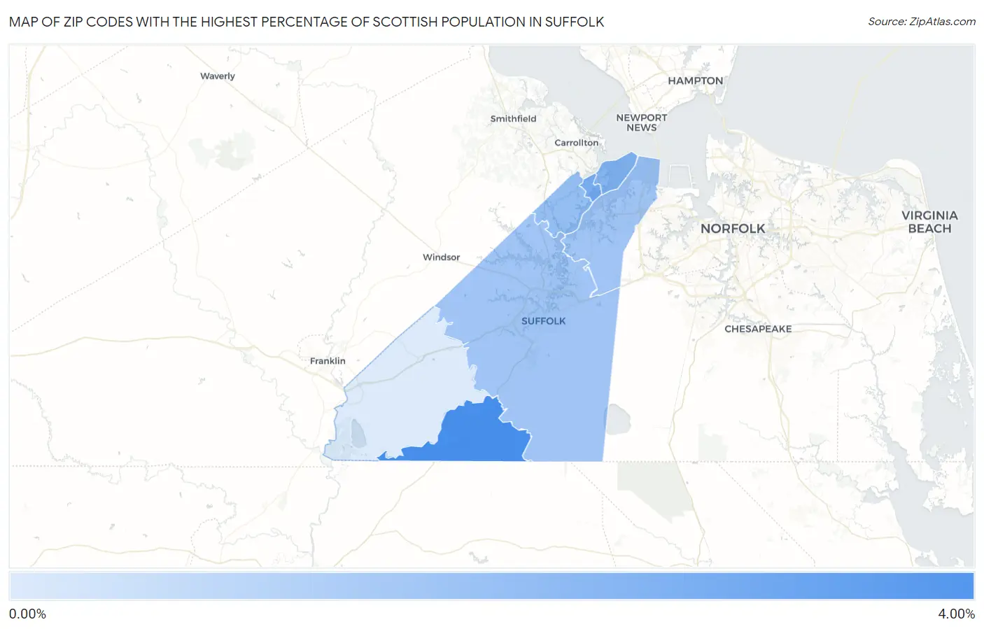 Zip Codes with the Highest Percentage of Scottish Population in Suffolk Map