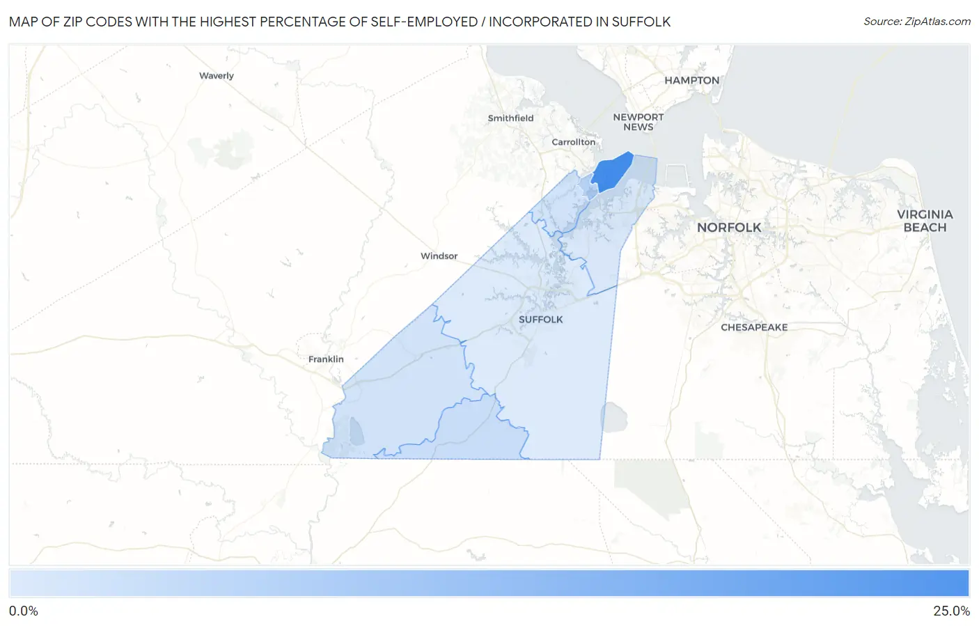 Zip Codes with the Highest Percentage of Self-Employed / Incorporated in Suffolk Map