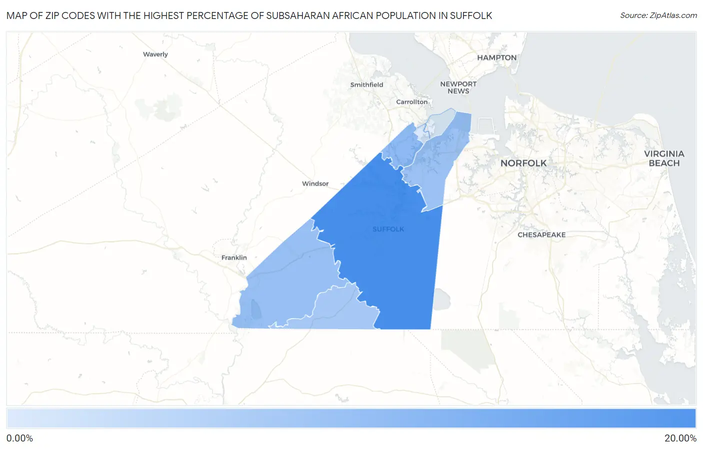 Zip Codes with the Highest Percentage of Subsaharan African Population in Suffolk Map