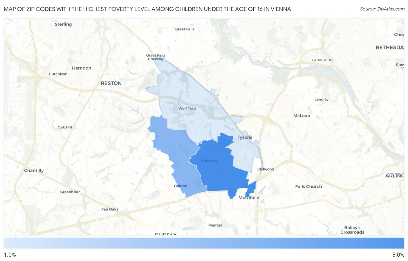 Zip Codes with the Highest Poverty Level Among Children Under the Age of 16 in Vienna Map