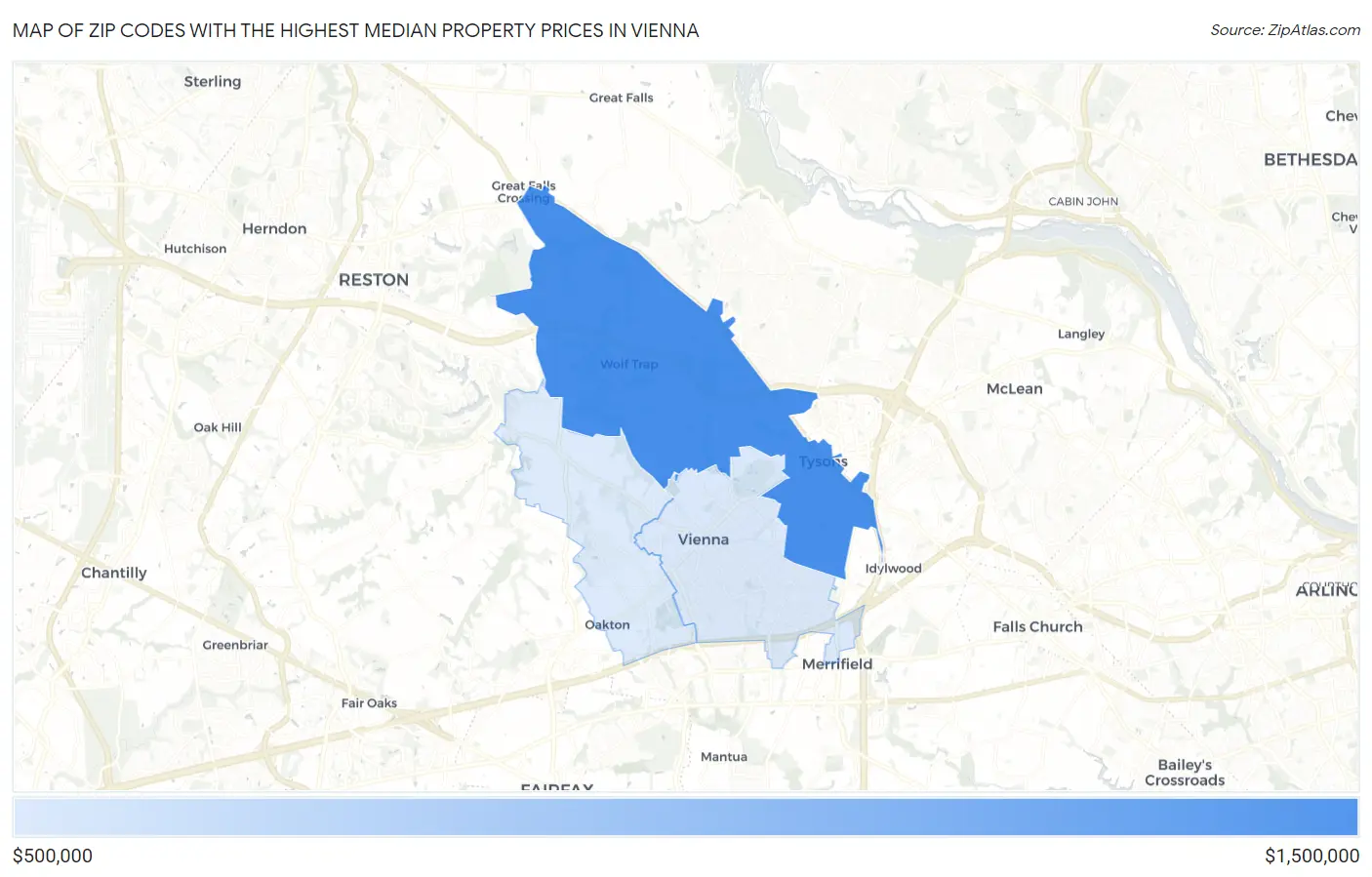 Zip Codes with the Highest Median Property Prices in Vienna Map