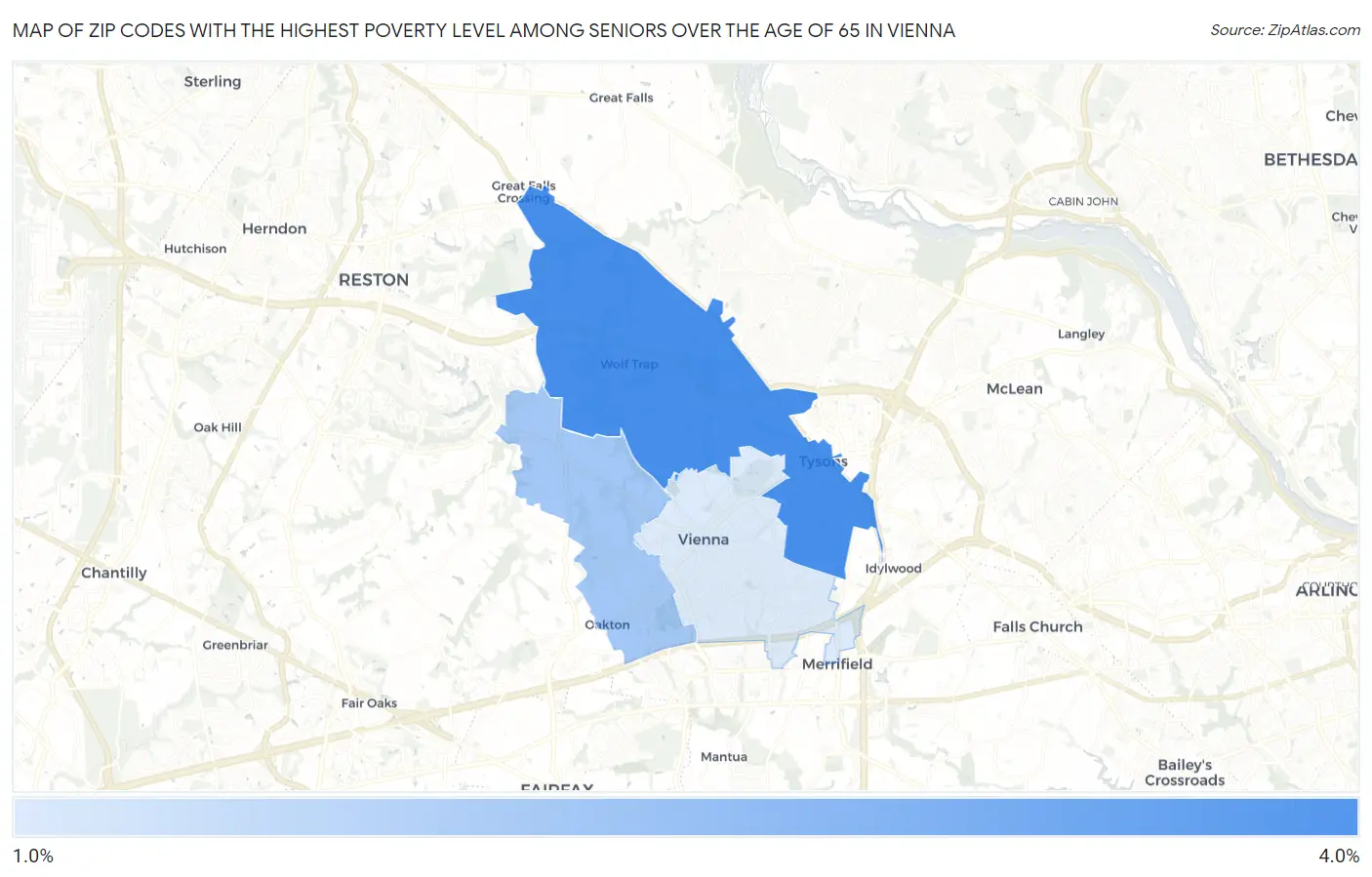 Zip Codes with the Highest Poverty Level Among Seniors Over the Age of 65 in Vienna Map
