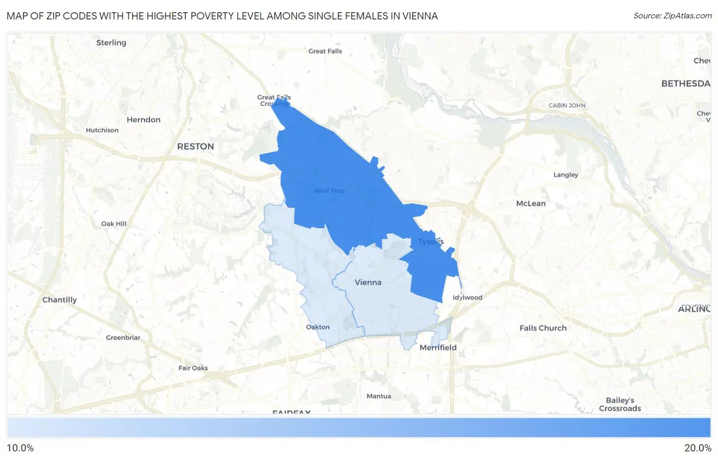 Zip Codes with the Highest Poverty Level Among Single Females in Vienna Map