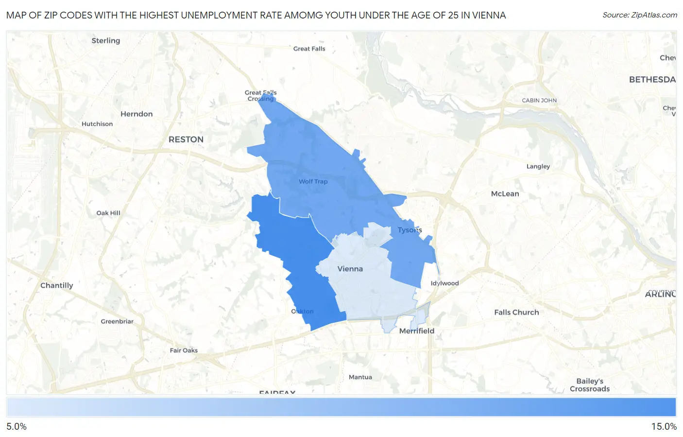 Zip Codes with the Highest Unemployment Rate Amomg Youth Under the Age of 25 in Vienna Map