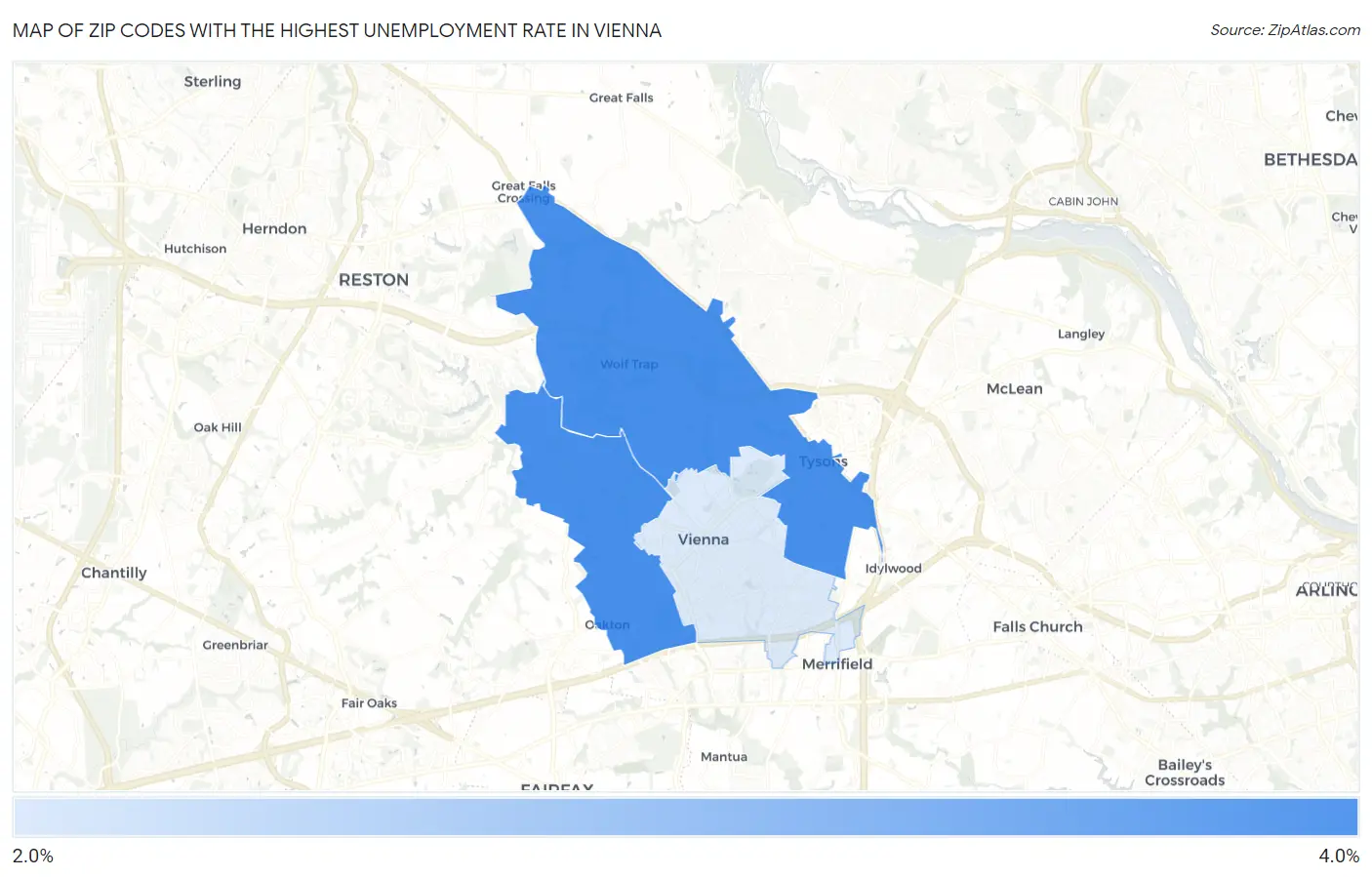 Zip Codes with the Highest Unemployment Rate in Vienna Map
