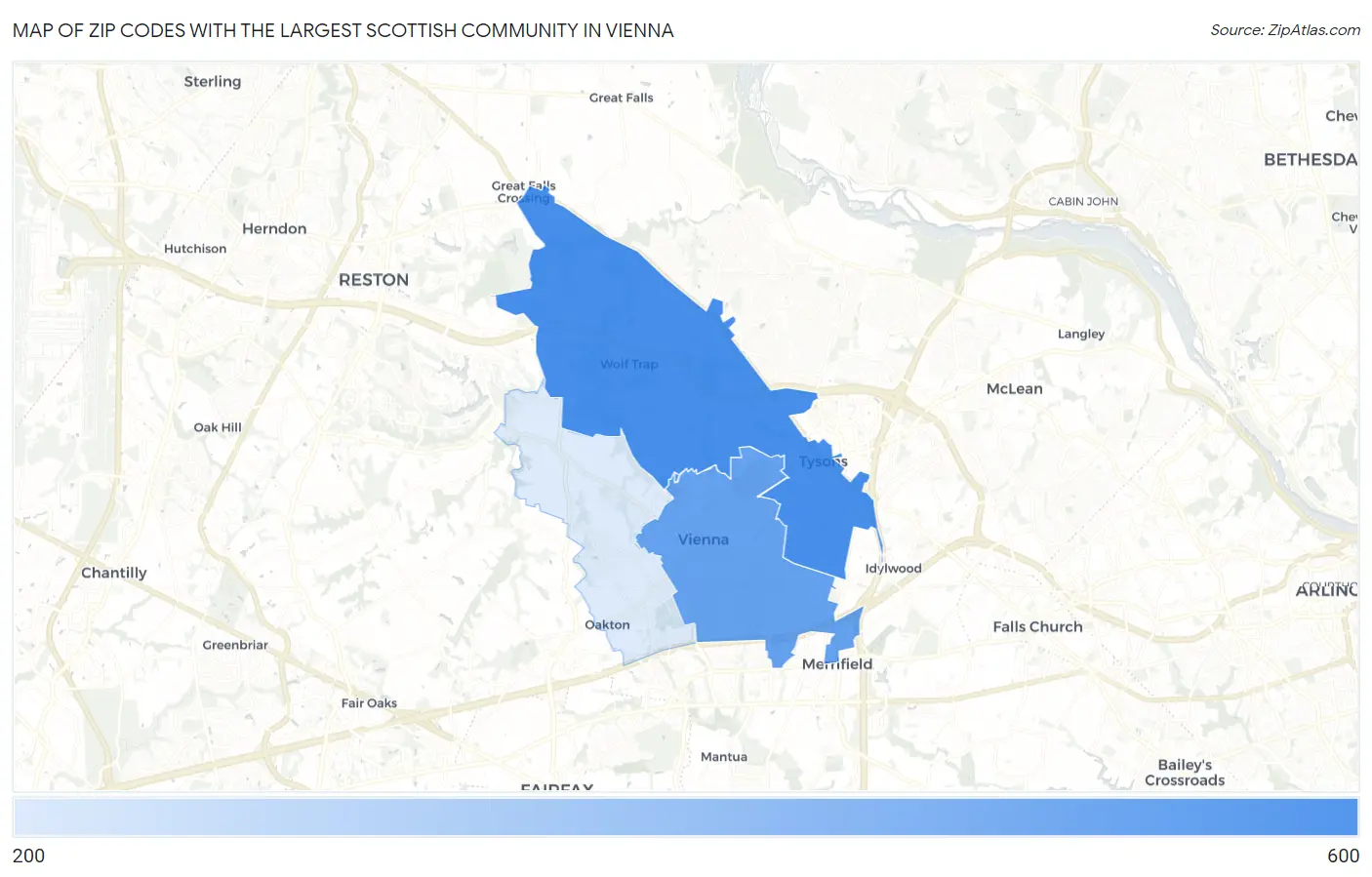 Zip Codes with the Largest Scottish Community in Vienna Map