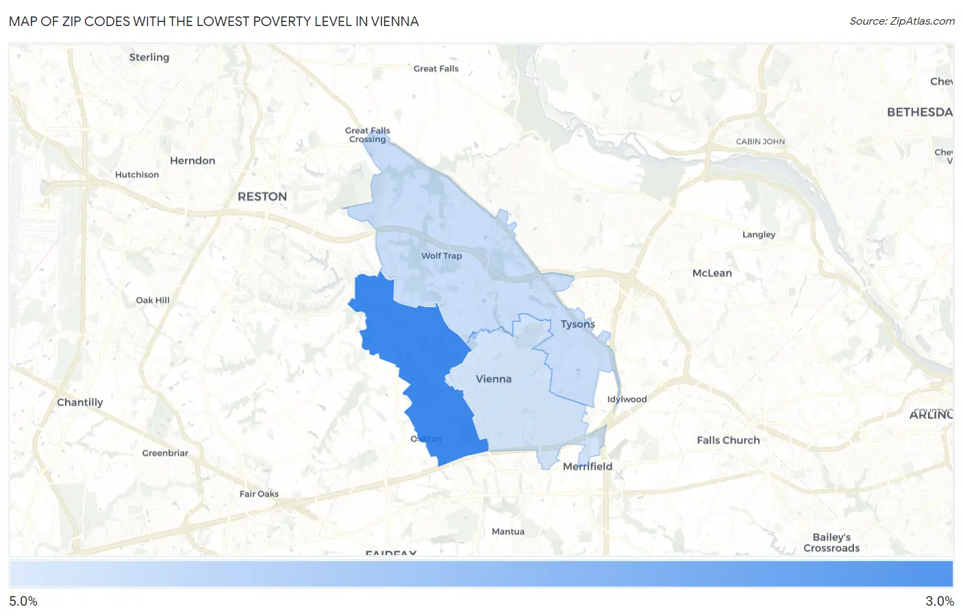 Zip Codes with the Lowest Poverty Level in Vienna Map