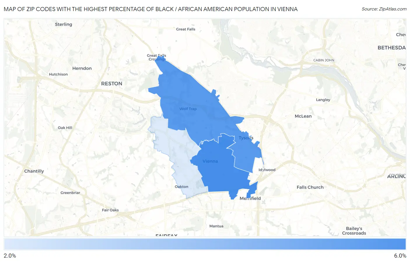 Zip Codes with the Highest Percentage of Black / African American Population in Vienna Map