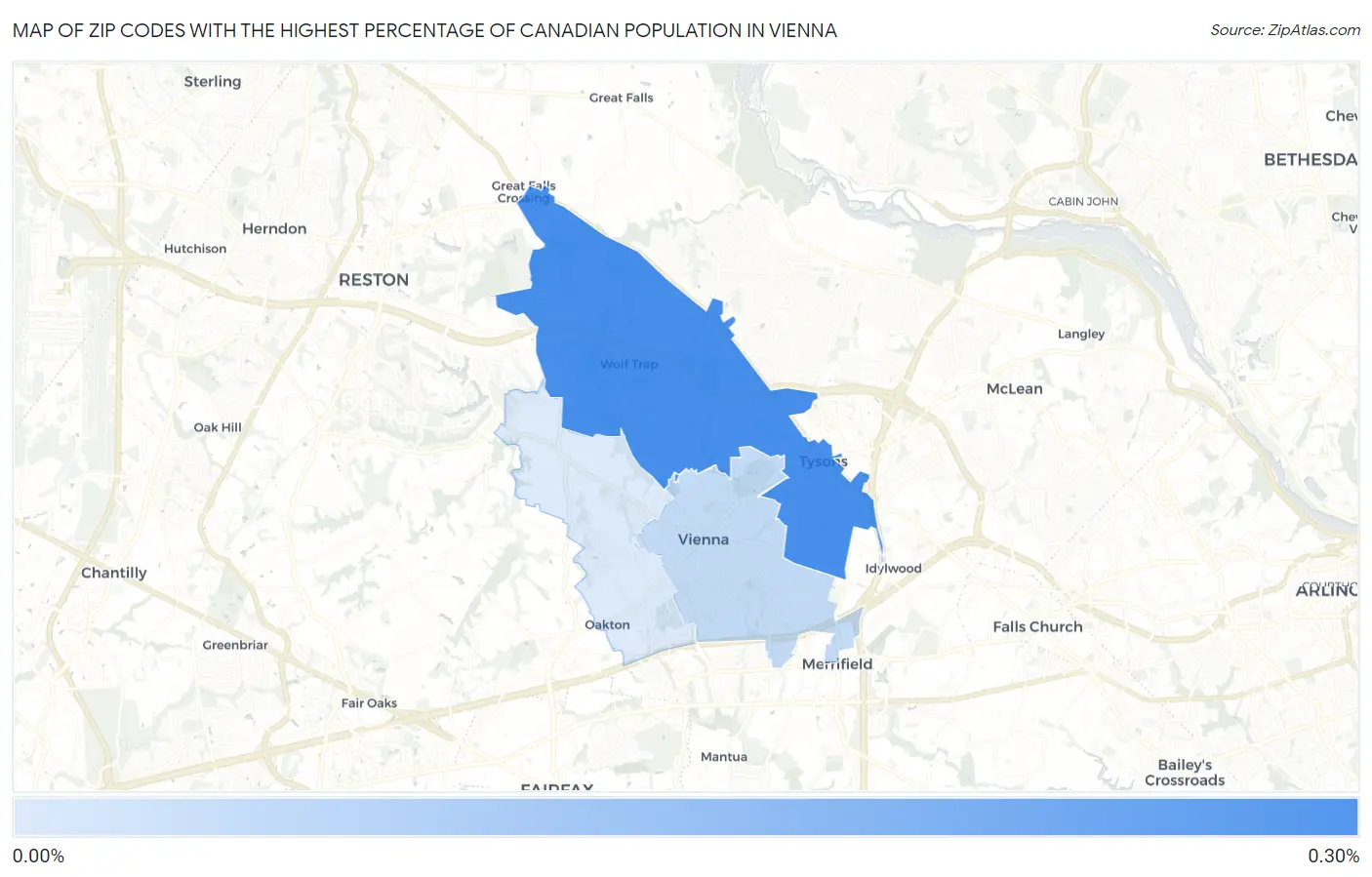Zip Codes with the Highest Percentage of Canadian Population in Vienna Map