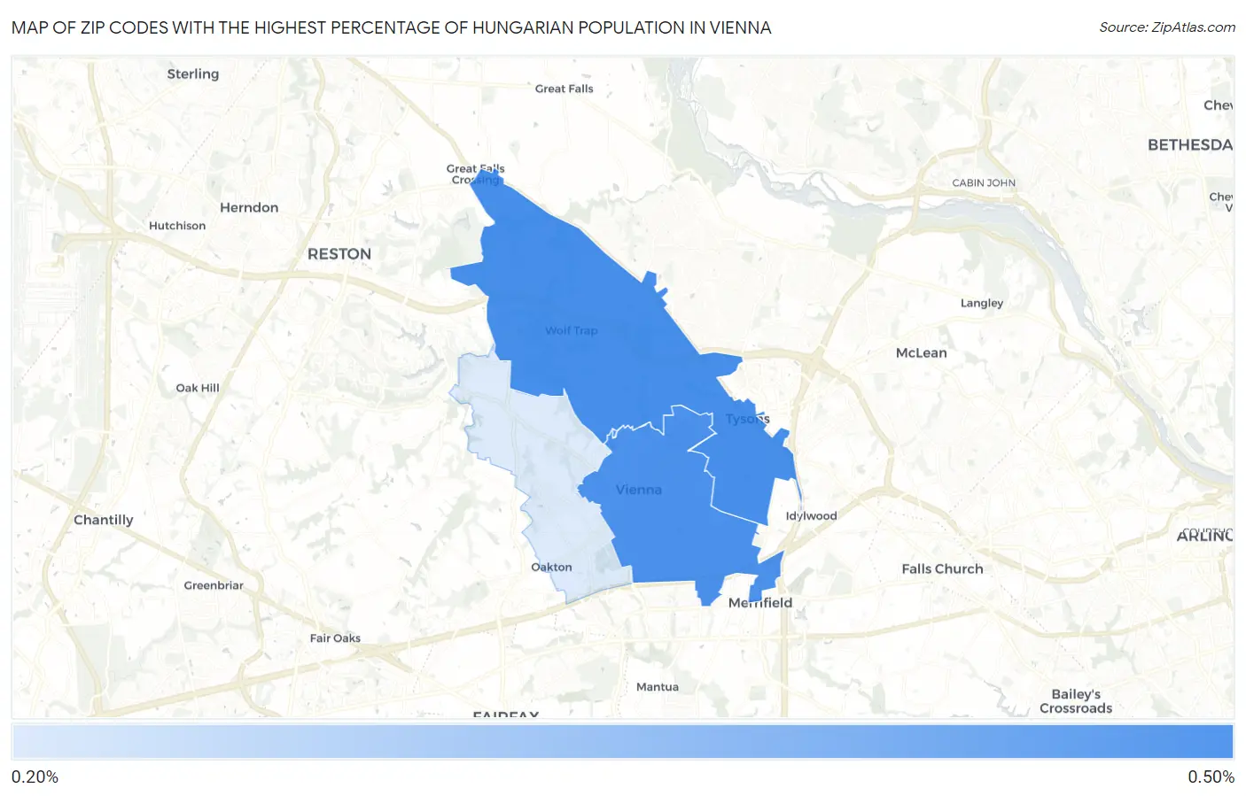 Zip Codes with the Highest Percentage of Hungarian Population in Vienna Map