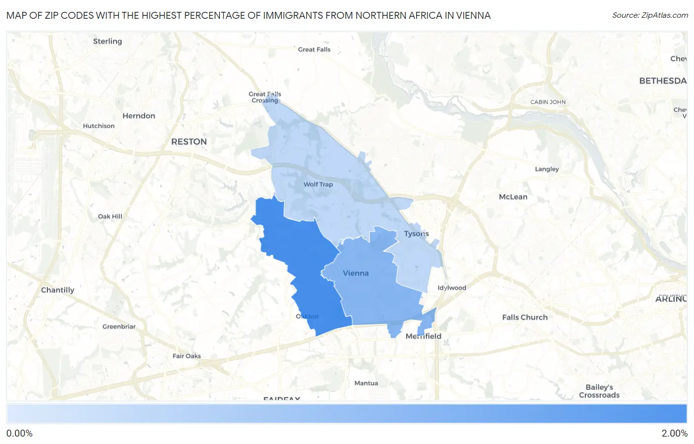 Zip Codes with the Highest Percentage of Immigrants from Northern Africa in Vienna Map