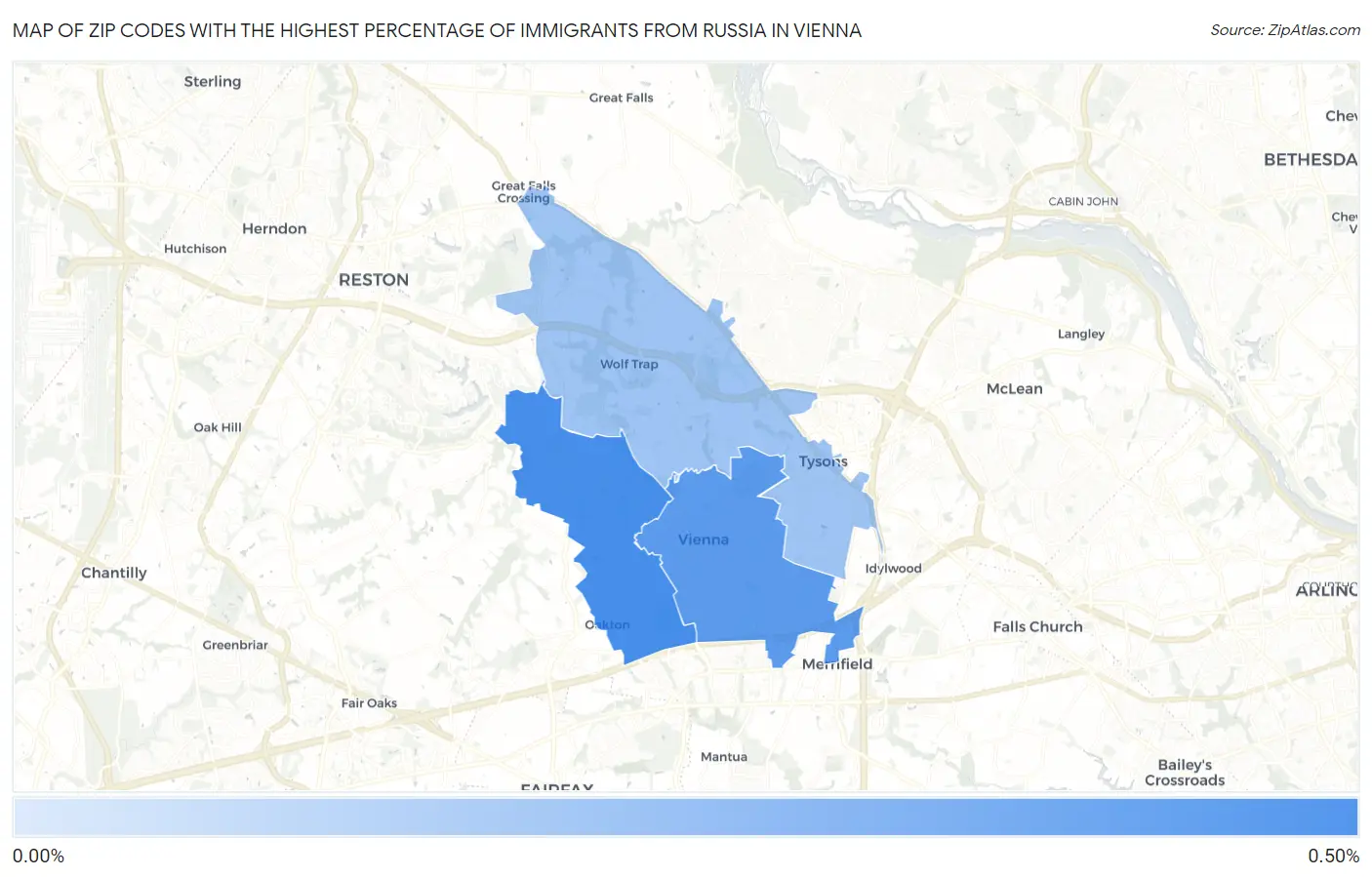 Zip Codes with the Highest Percentage of Immigrants from Russia in Vienna Map