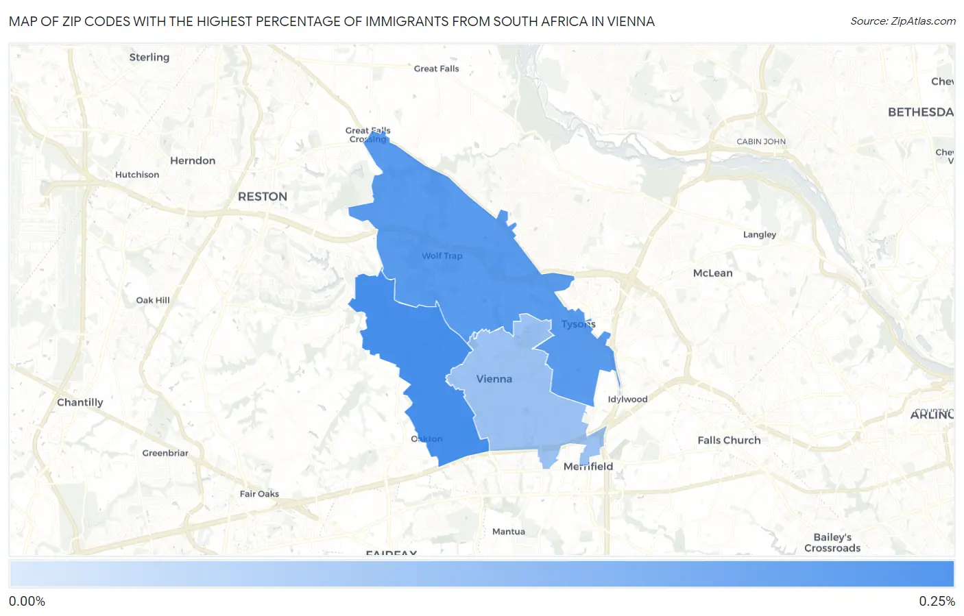 Zip Codes with the Highest Percentage of Immigrants from South Africa in Vienna Map