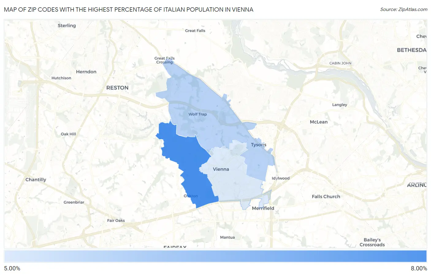 Zip Codes with the Highest Percentage of Italian Population in Vienna Map