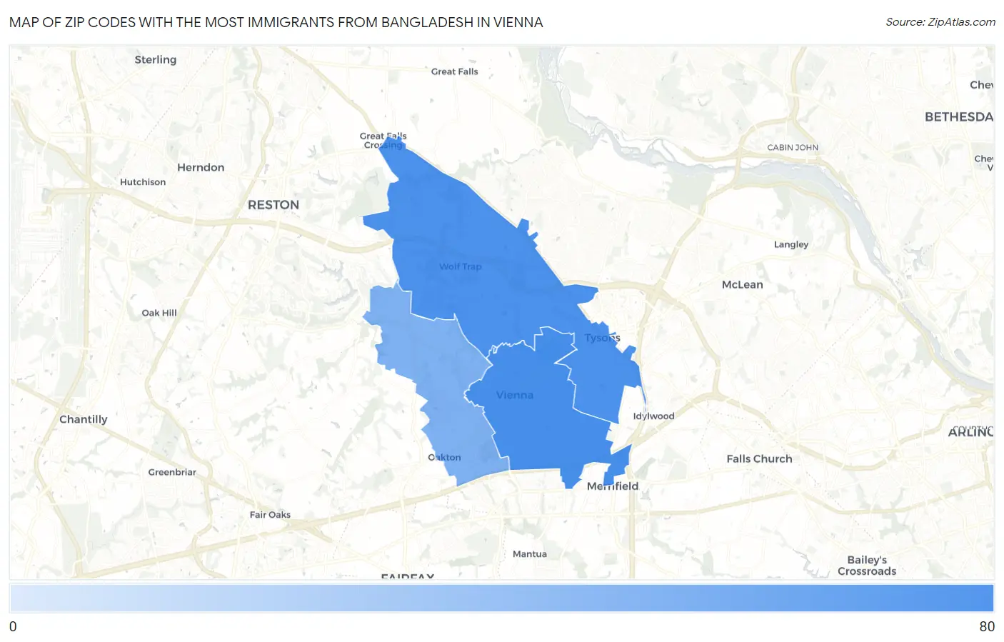 Zip Codes with the Most Immigrants from Bangladesh in Vienna Map