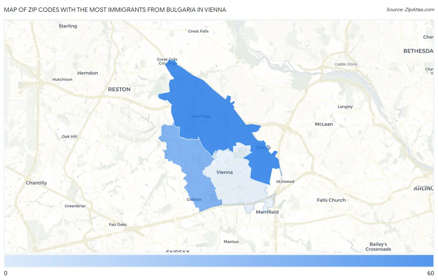 Zip Codes with the Most Immigrants from Bulgaria in Vienna Map