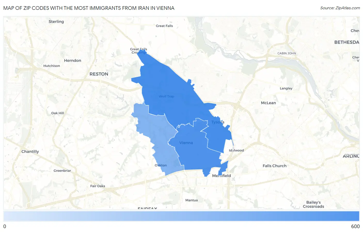 Zip Codes with the Most Immigrants from Iran in Vienna Map