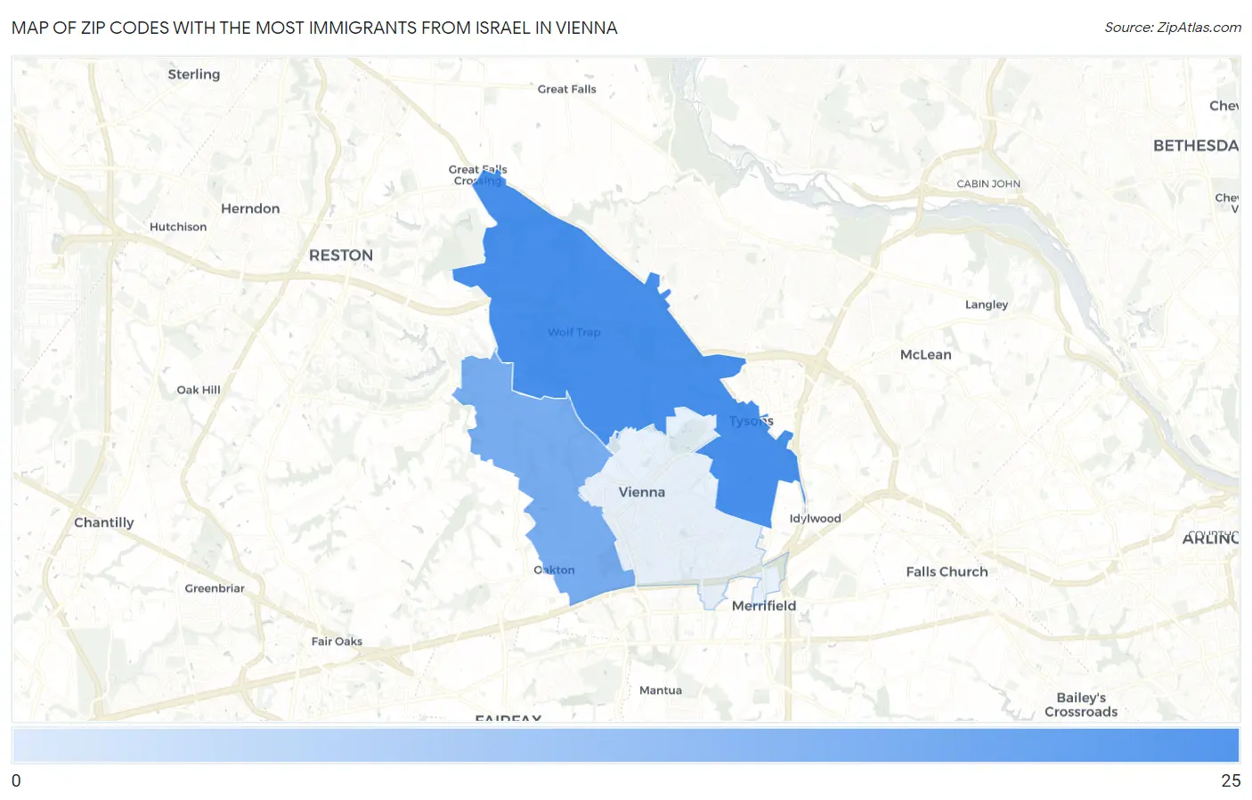 Zip Codes with the Most Immigrants from Israel in Vienna Map