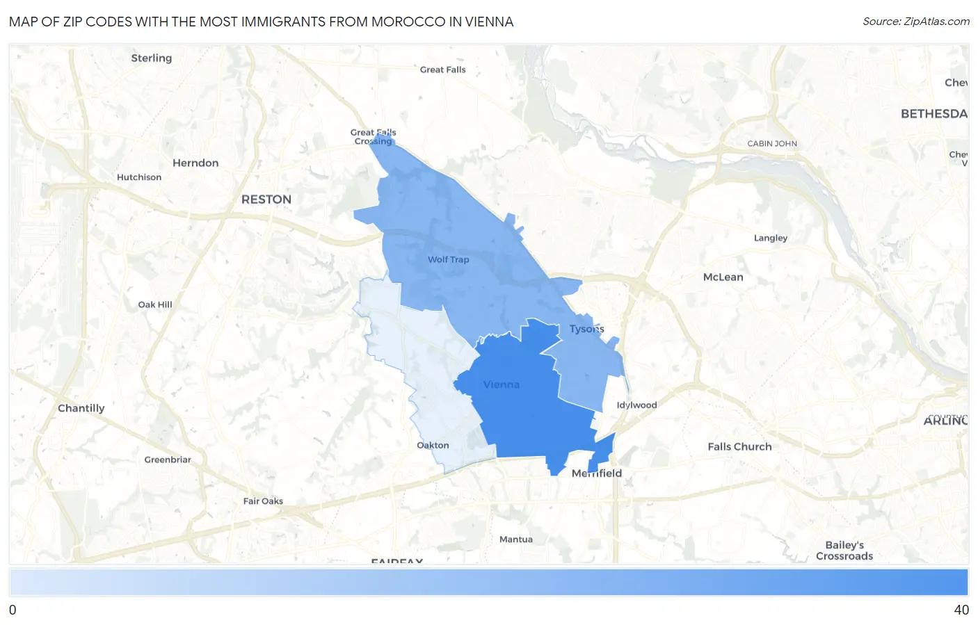 Zip Codes with the Most Immigrants from Morocco in Vienna Map