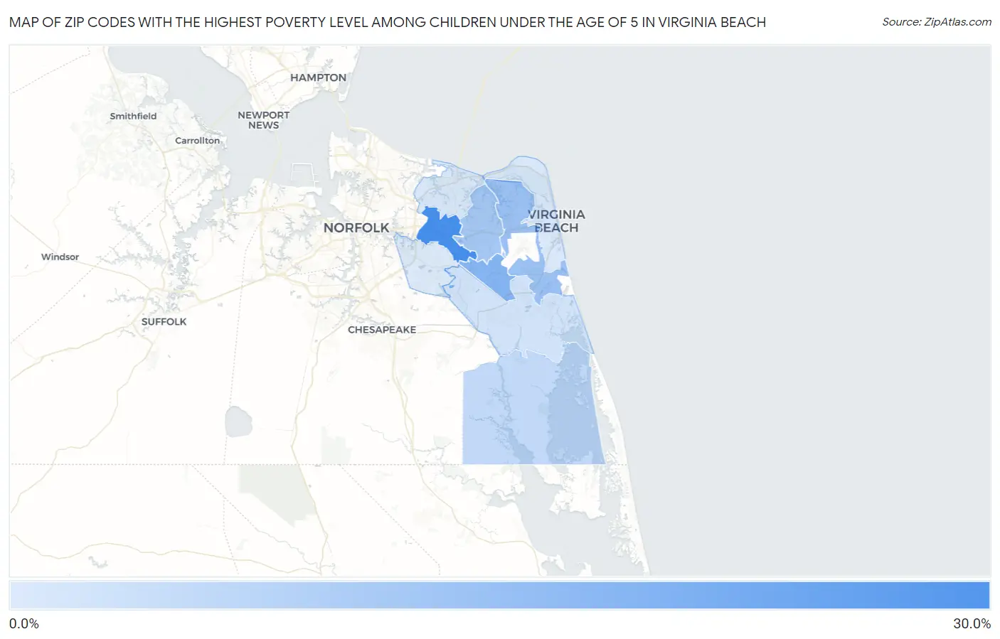 Zip Codes with the Highest Poverty Level Among Children Under the Age of 5 in Virginia Beach Map