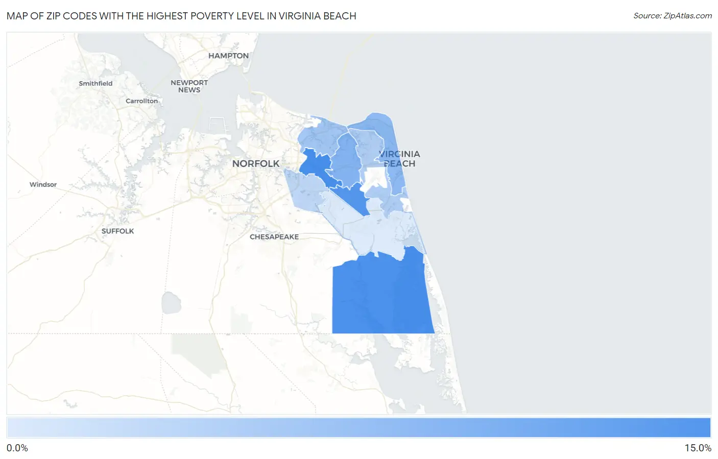 Zip Codes with the Highest Poverty Level in Virginia Beach Map