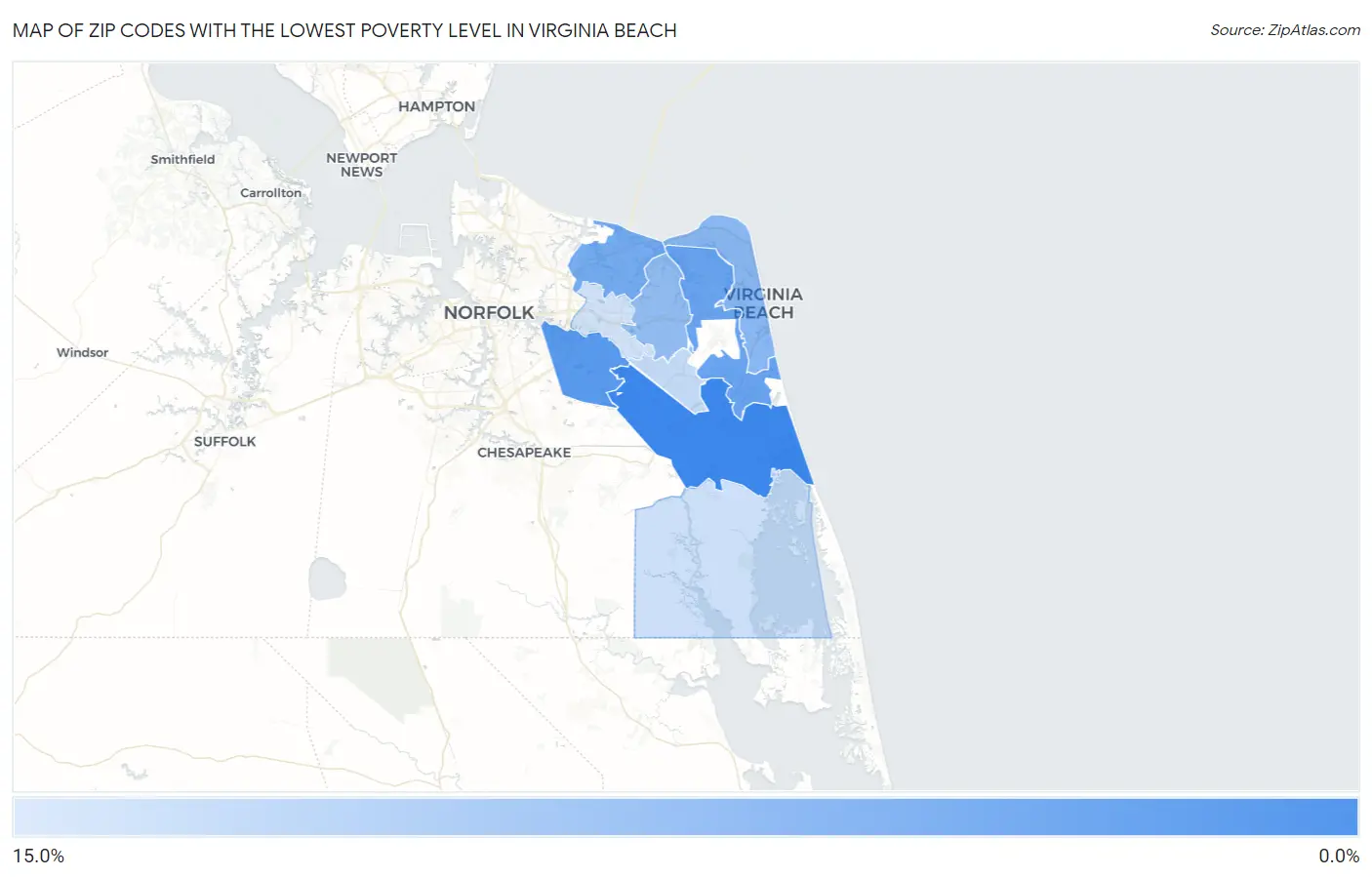 Zip Codes with the Lowest Poverty Level in Virginia Beach Map