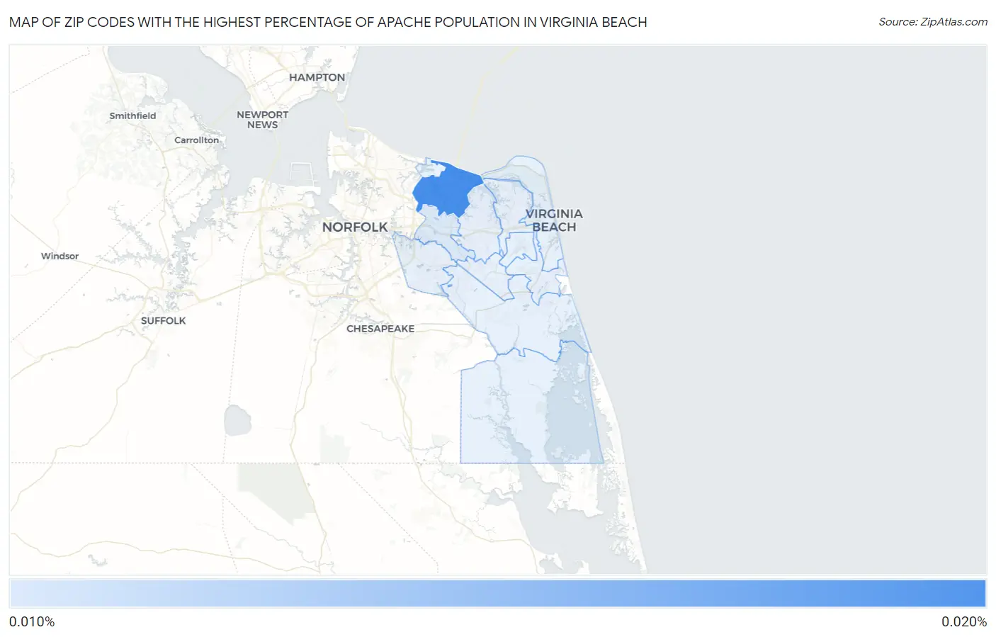 Zip Codes with the Highest Percentage of Apache Population in Virginia Beach Map