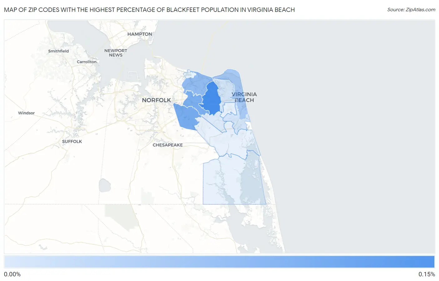 Zip Codes with the Highest Percentage of Blackfeet Population in Virginia Beach Map