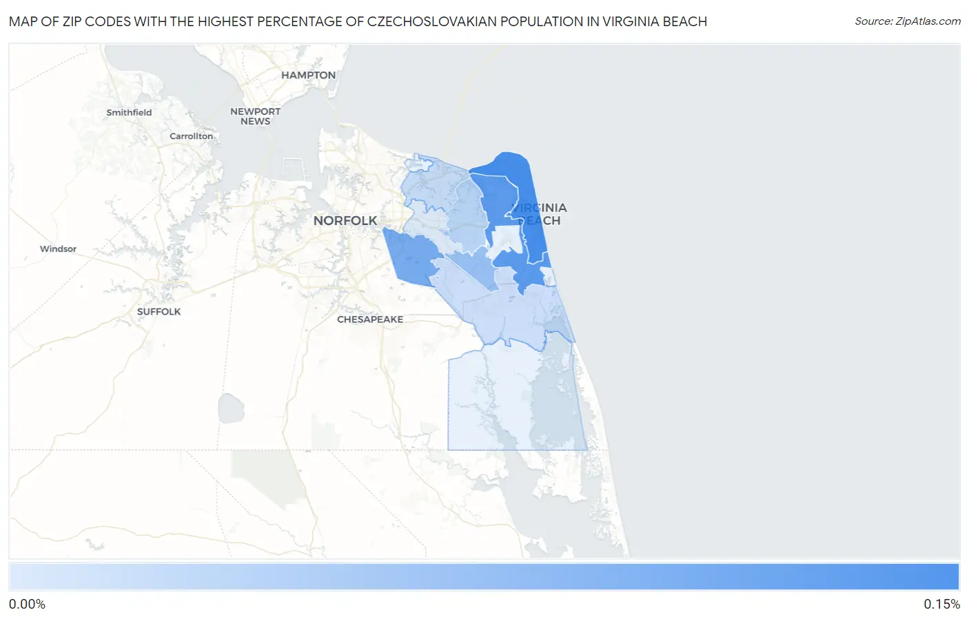 Zip Codes with the Highest Percentage of Czechoslovakian Population in Virginia Beach Map