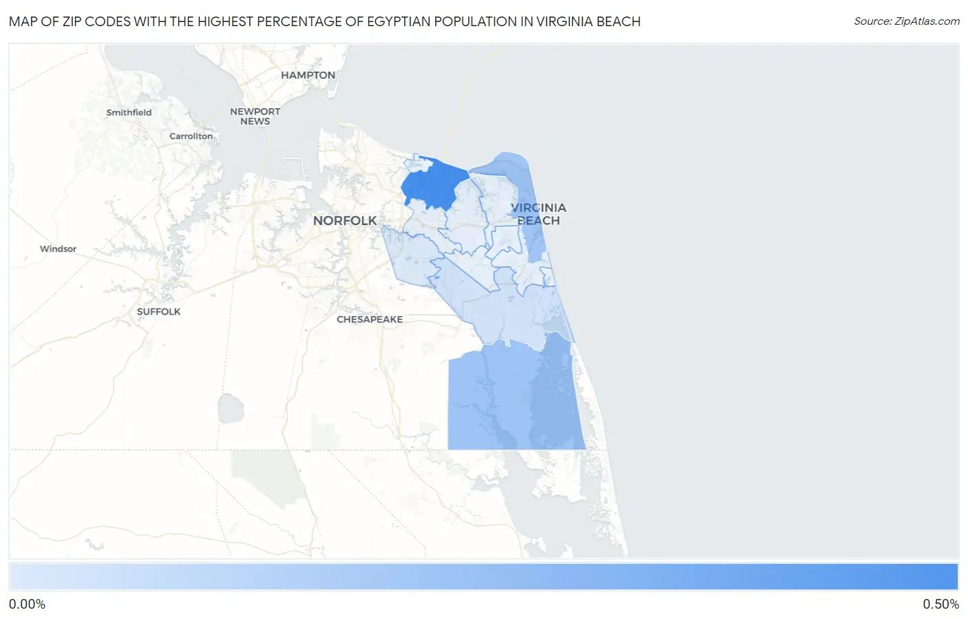 Zip Codes with the Highest Percentage of Egyptian Population in Virginia Beach Map